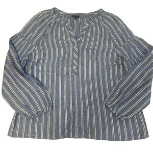 Talbots Blue and White Striped Shirt 100% Linen Size Large